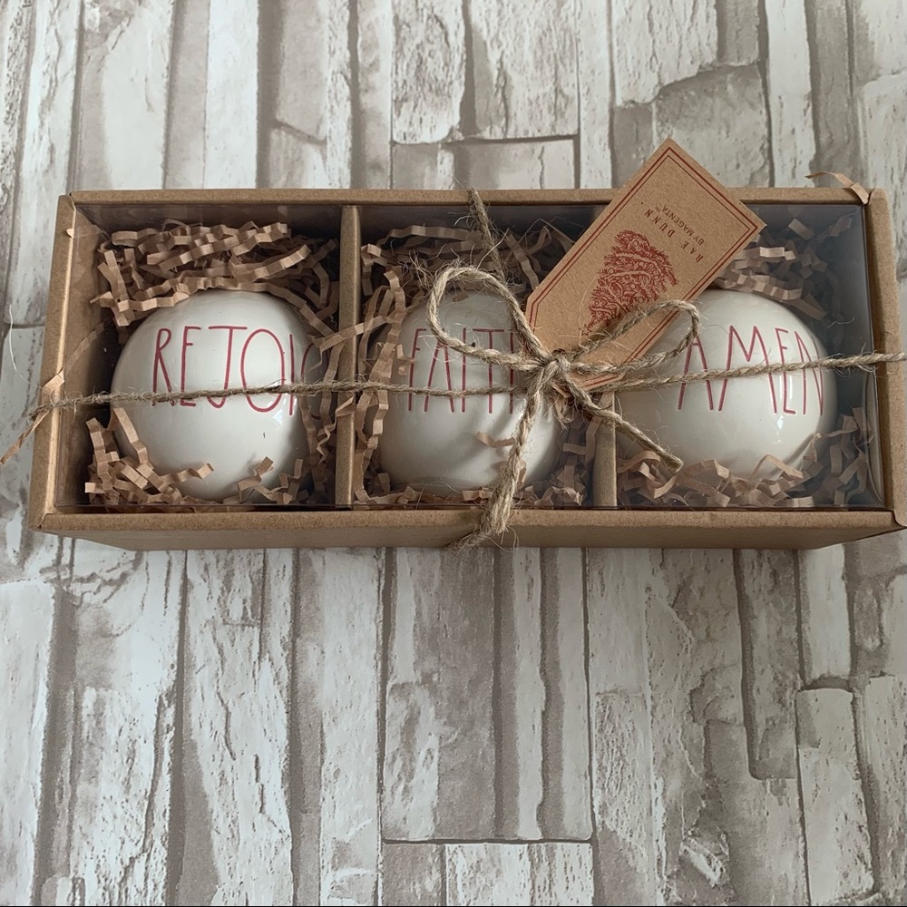 Rae Dunn Christmas Ornament Set Rejoice Faith Amen